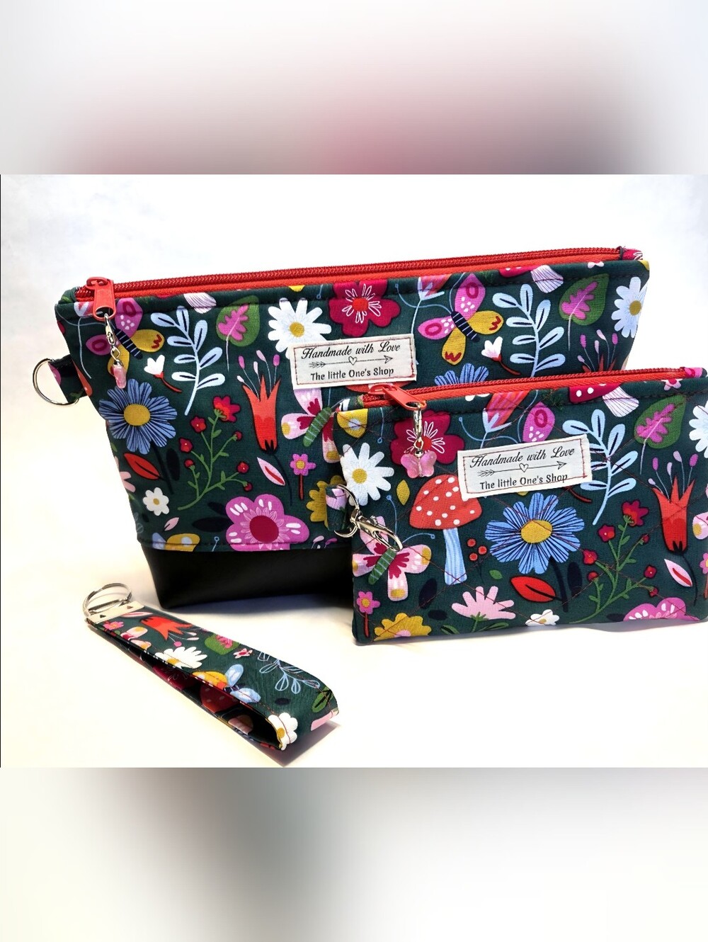 The Little One's Shop Floral Cosmetic Bag Set - Dark Green